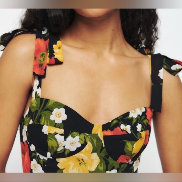 Reformation Nadira Midi Dress Louisa Floral Tie Straps Size 8 Black Vacay Beachy - Picture 3 of 15